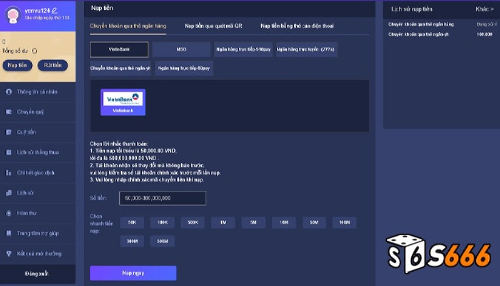 Nạp tiền vào acc tại nhà cái để chơi cá cược